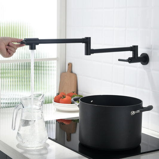 Brass Pot Filler,Wall Mount Commercial Pot Filler Faucet,Brass Copper Material Kitchen Folding Faucet,Coffee Machine Faucet with Stretchable Double Joint Swing Arms,Style A,Black ened