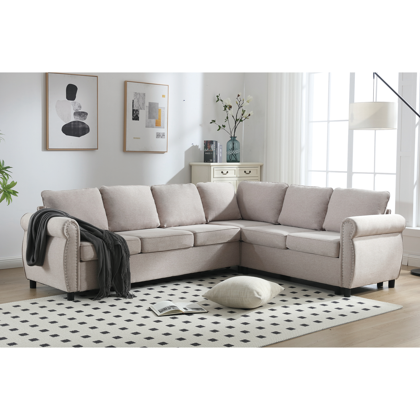 [NEW ARRIVED] [VIDEO PROVIDED] Sleeper Sofa, 2 in 1 Pull Out Couch Bed,6 seater sofa bed, L Shaped Sleeper Sectional Sofa Couch,Riveted sofa,104'' Large combined sofa Bed in living room, Beige