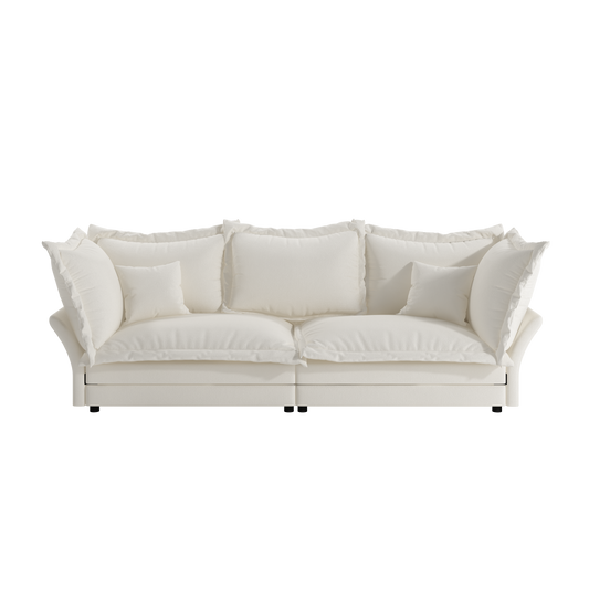 90.55' Modern Comfy Upholstered Sofa Cloud Couch, Deep Seat Couches with Multiple Large Soft Pillows,Convertible Deep Seat Chaise Longue for Living Room Bedroom,Apartment,Office,BEIGE