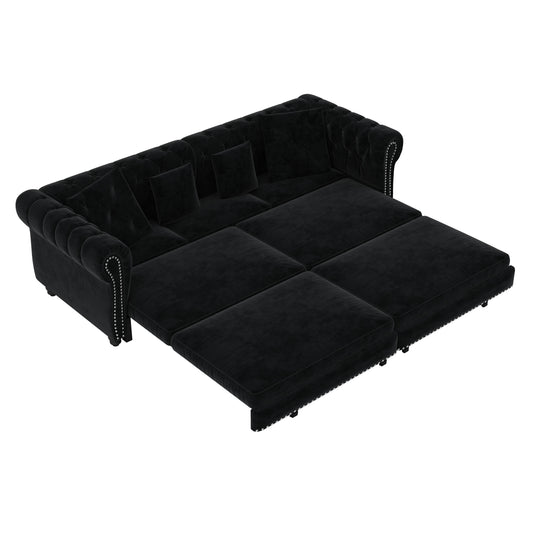 89 ' W 3-in-1 Pull-Out Sofa Bed, Convertible Sleeper Sofa Bed,King Size Sofa Bed, Chaise Lounge,Velvet Tthree Seater Sofa with Movable Ottoman, Tufted Design. Suitable for Living Rooms and Offices