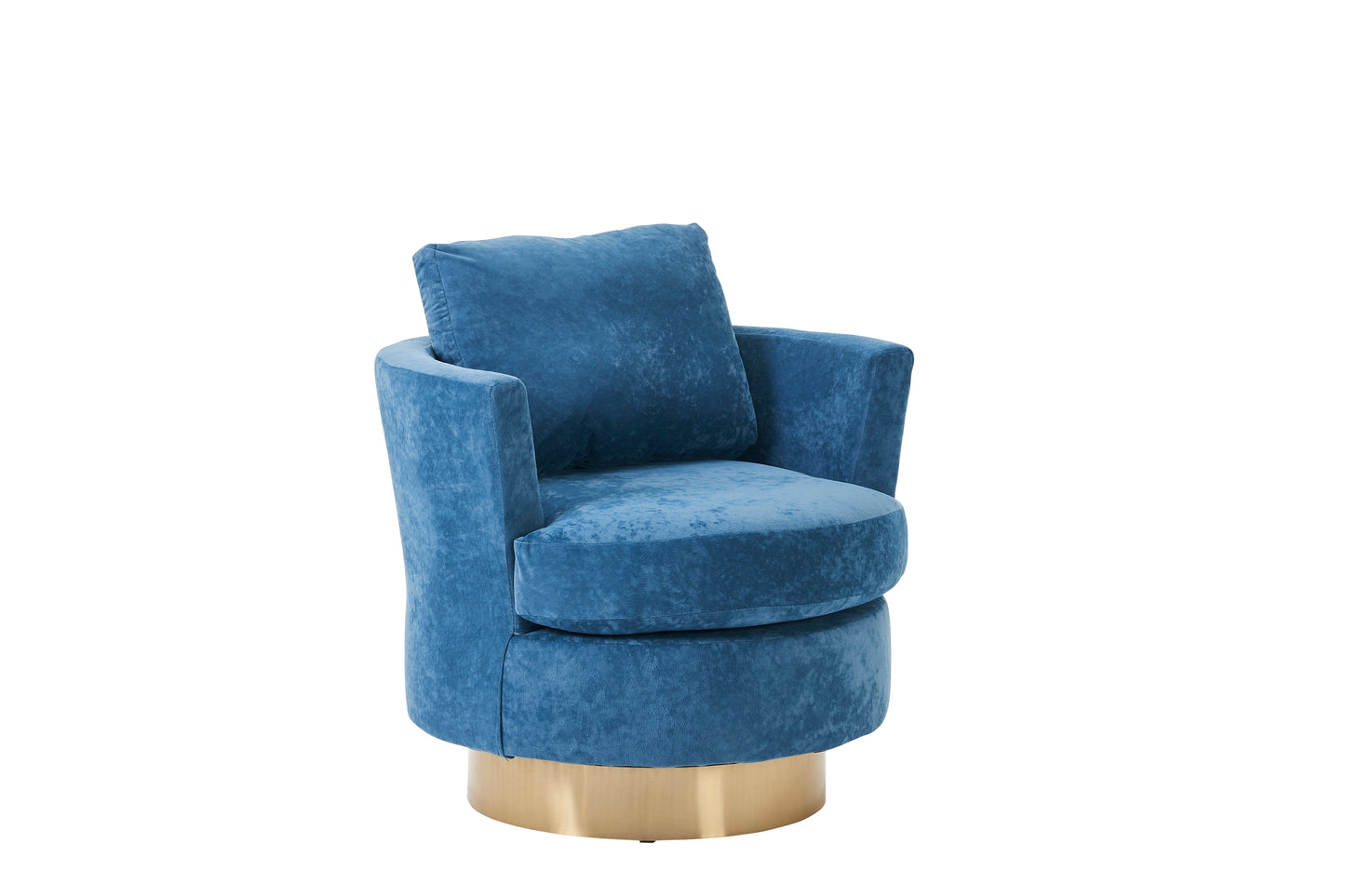 Silla de barril giratoria de terciopelo, sillas giratorias decorativas, sillón para sala de estar, sillas de lectura para dormitorio, cómodas, sillas redondas con base de acero inoxidable dorado (azul polvoriento)