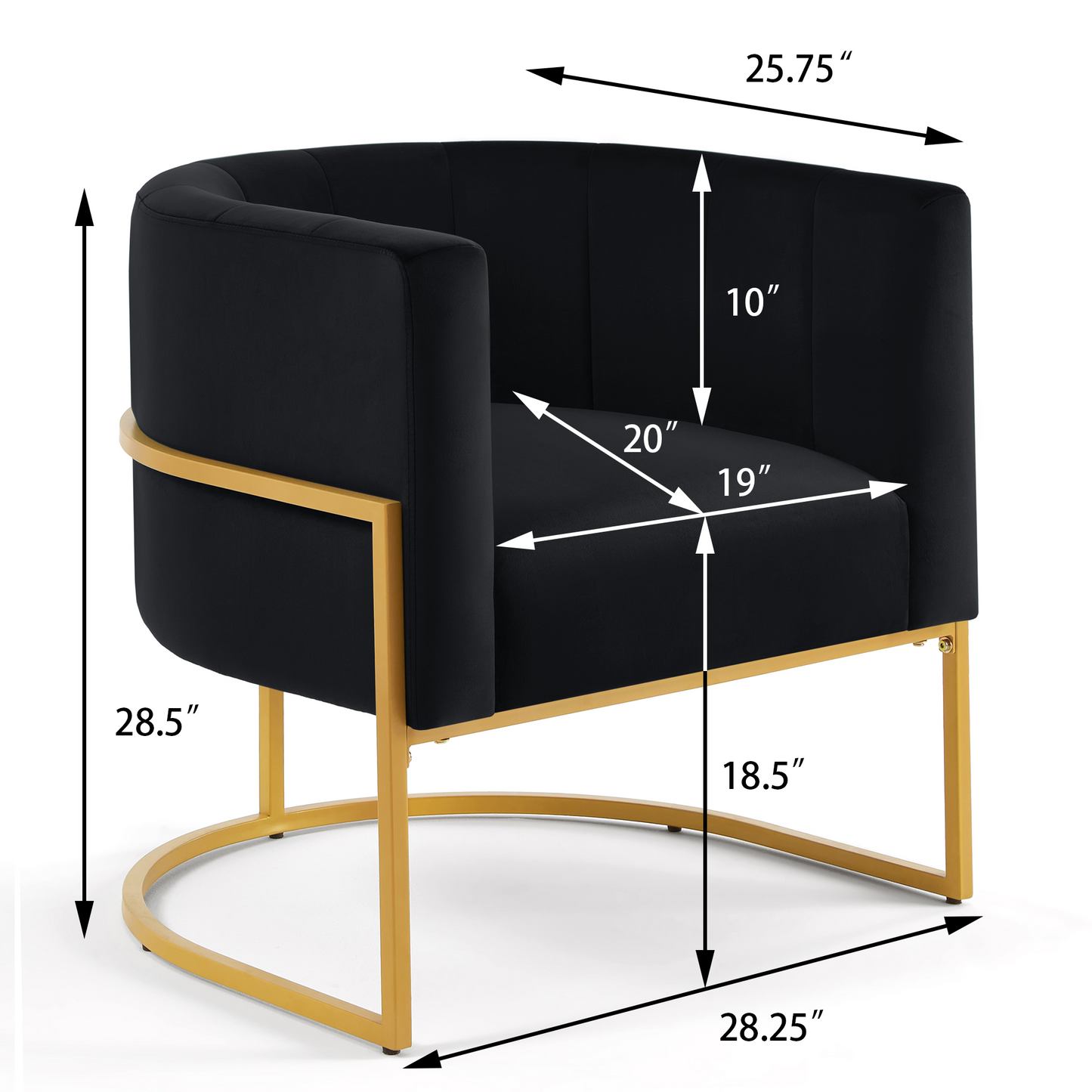 Silla tapizada de terciopelo con soporte de metal dorado, silla de ocio para sala de estar de mediados de siglo con respaldo curvo -Negro