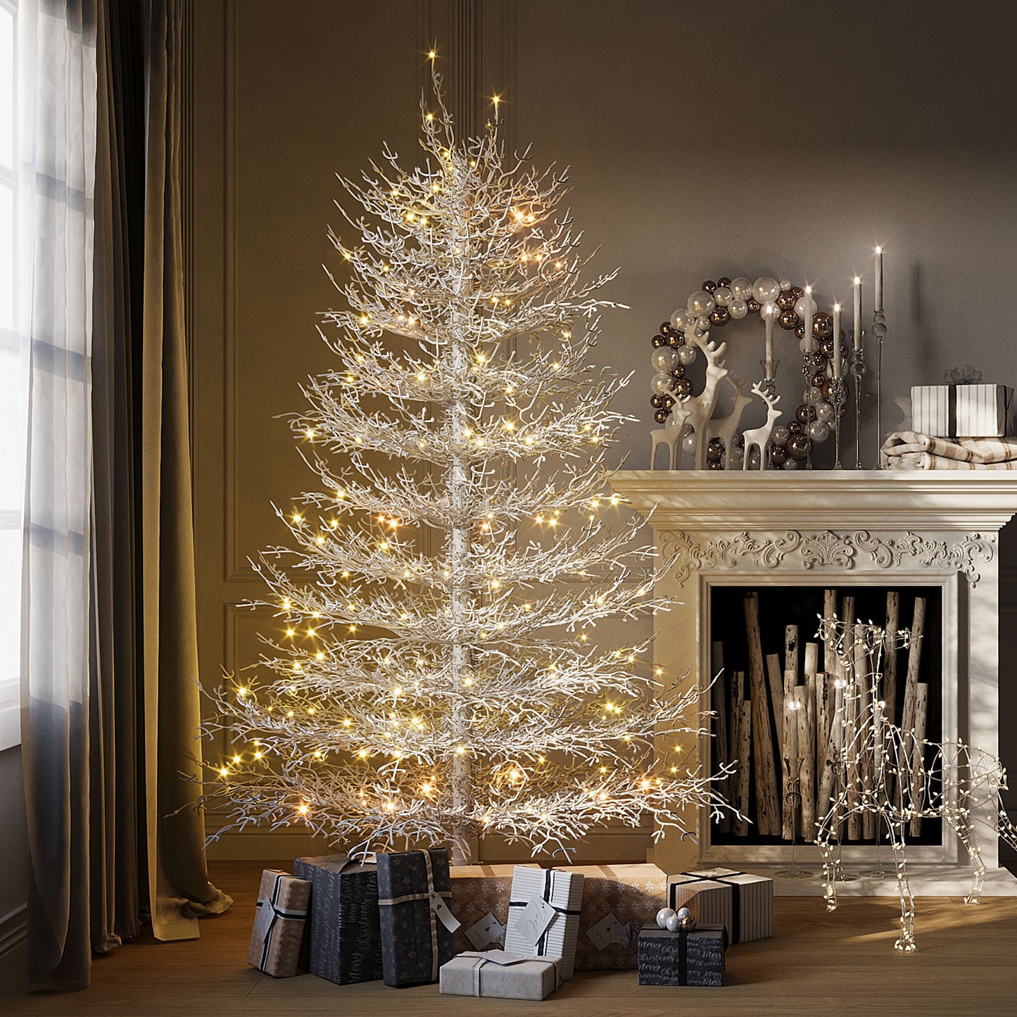 6FT Pre-lit  Aspen Fir  Artificial Christmas Tree, Hinged Xmas Tree 623 Snow Flocked Branch Tips, 420 Warm White LED Lights, Holiday Coral Christmas Tree for Home Party