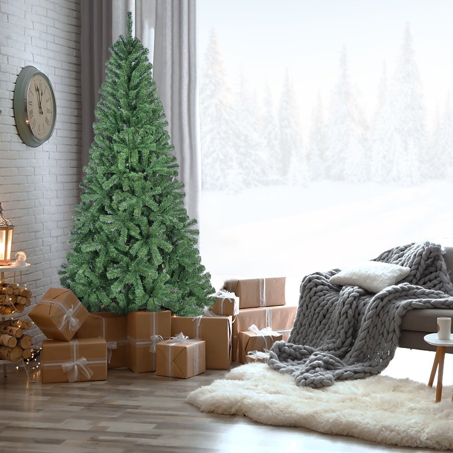 6FT Artificial Christmas Tree with 500 PVC Tips, Hinged Structure & Metal Stand – Full Green Holiday Tree for Office, Apartment, or Party Decoration