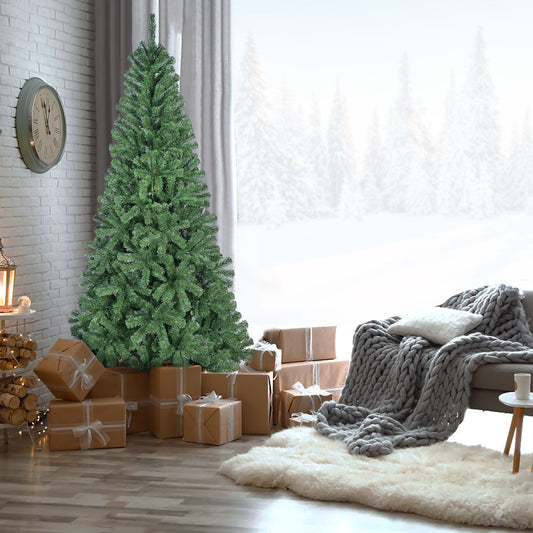 5FT Artificial Christmas Tree with 344 PVC Tips, Hinged Structure & Metal Stand – Full Green Holiday Tree for Office, Apartment, or Party Decoration