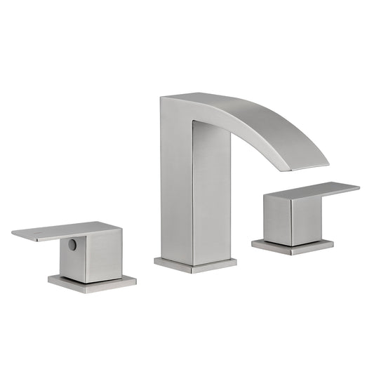 Bathroom Stainless Steel Faucets for Sink 3 Hole Brushed Nickel 8 inch Widespread Bathroom Sink Faucet Double Lever Handle Faucet Bathroom Vanity Faucet Basin Mixer Tap Faucet with Hose