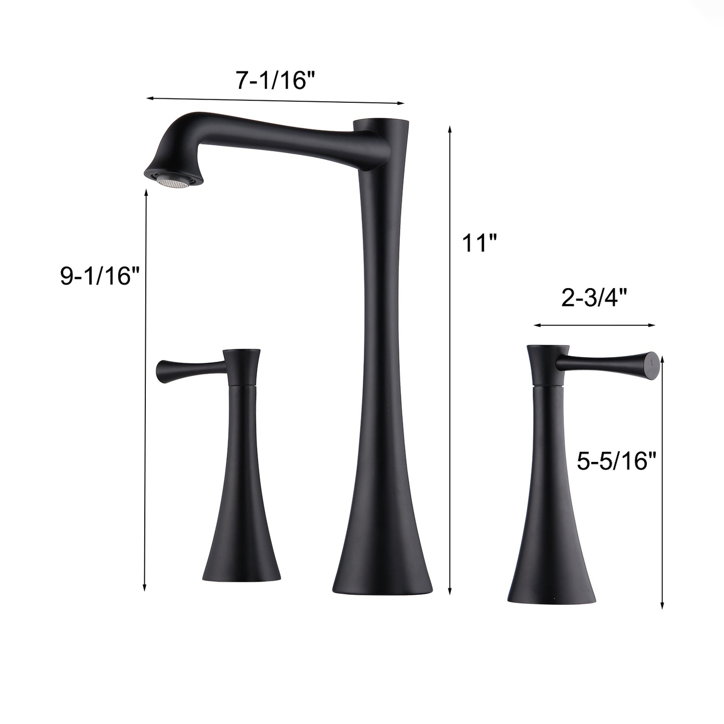 Widespread 2 Handles Bathroom Faucet with  Drain  Assembly, Matte Black