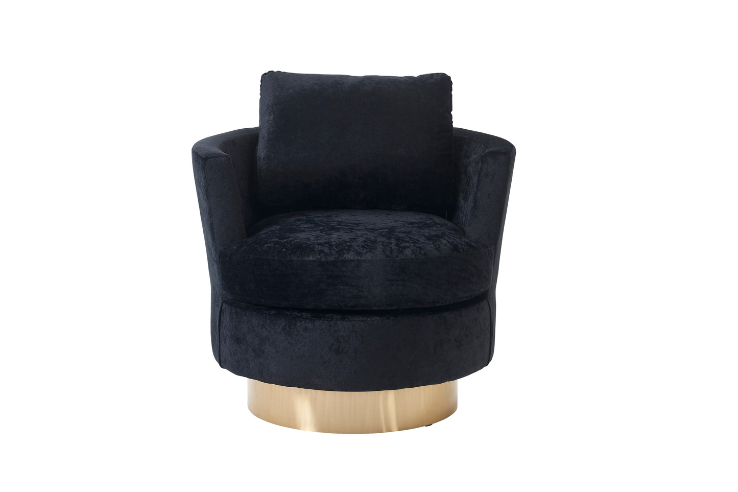 Velvet Swivel Barrel Chair, Swivel Accent Chairs Armchair for Living Room, Reading Chairs for Bedroom Comfy, Round Barrel Chairs with Gold Stainless Steel Base (Black)