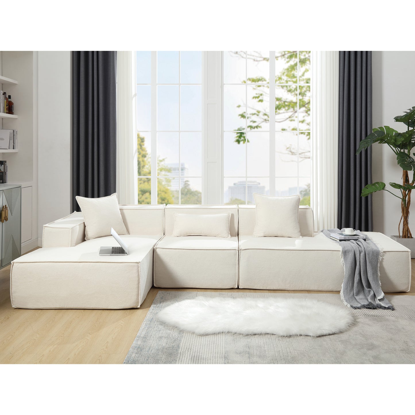 [VIDEO PROVIDED] Modular combination living room sofa set, modern minimalist sofa, free installation sofa, L-shaped, Italian minimalist tofu block sofa, Beige