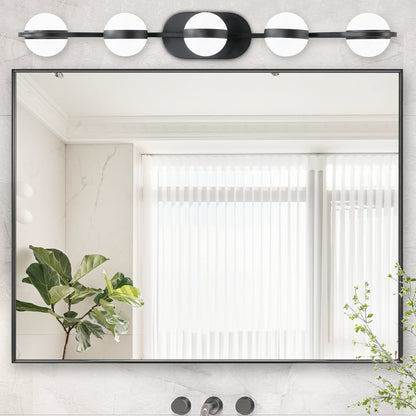Modern Minimalist Bathroom Vanity Light, LED 5 Bulb Frosted Glass Shades, Wall Mounted Decorative Lighting Fixture, Suitable for Bathroom Vanity Mirror (Black)