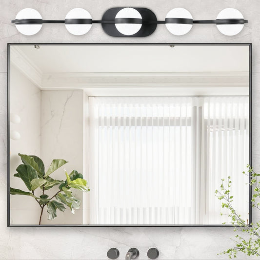 Modern Minimalist Bathroom Vanity Light, LED 5 Bulb Frosted Glass Shades, Wall Mounted Decorative Lighting Fixture, Suitable for Bathroom Vanity Mirror (Black)