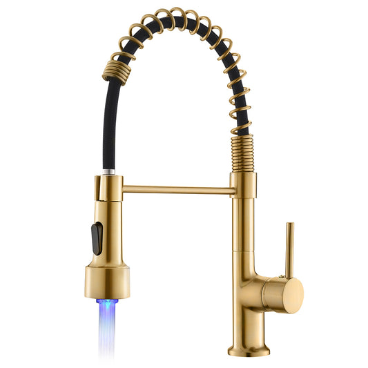 Commercial LED Kitchen Faucet with Pull Down Sprayer, Single Handle Single Lever Kitchen Sink Faucet