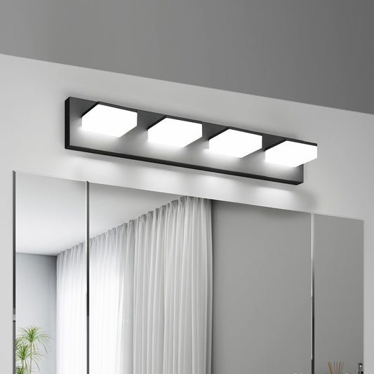 LED Modern Bathroom Vanity Light Fixtures (4-Light, 25-Inch), Matte Black Modern Acrylic Bathroom Wall Lighting Fixtures Over Mirror (Cool White 6000K)