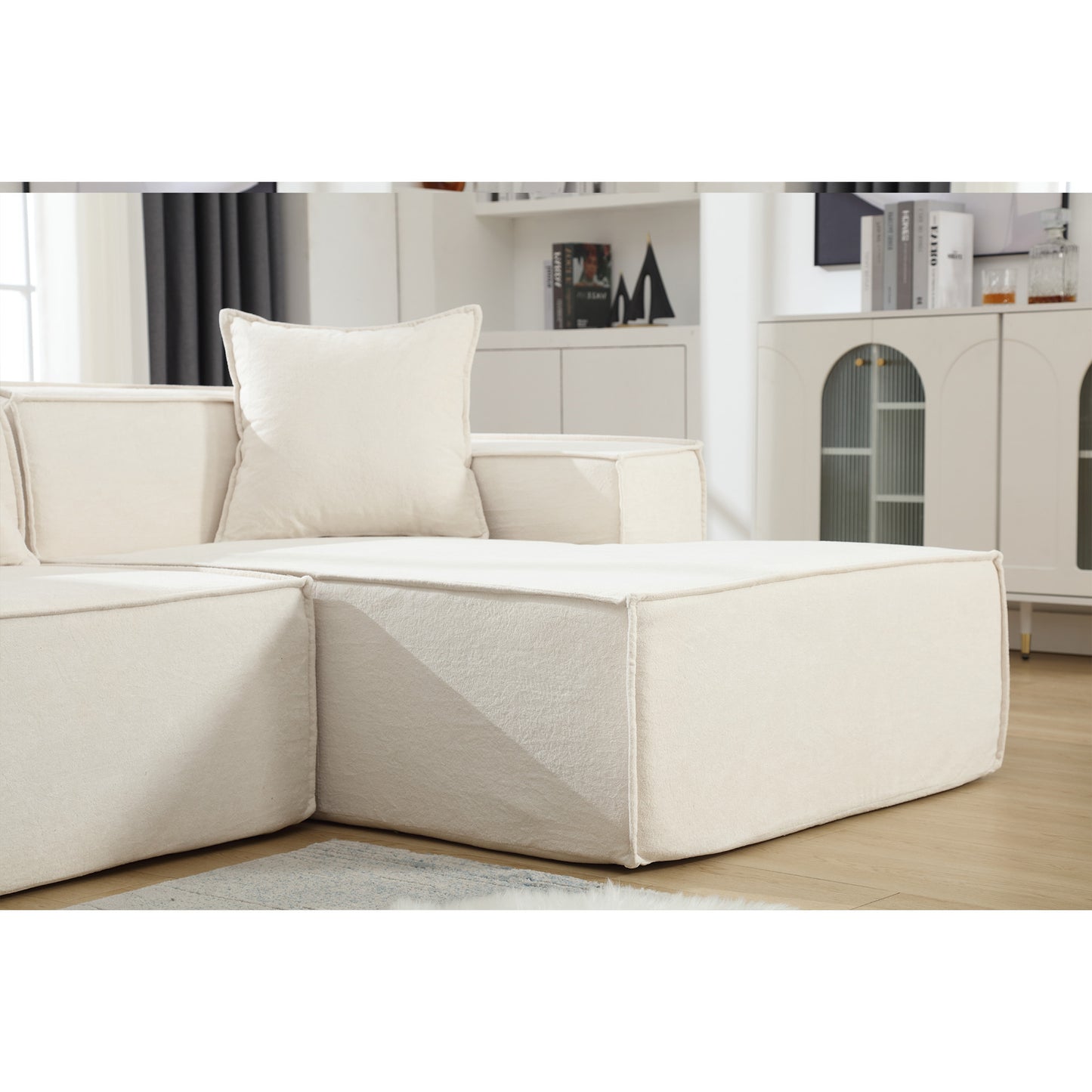 [VIDEO PROVIDED] Modular combination living room sofa set, modern minimalist sofa, free installation sofa, L-shaped, Italian minimalist tofu block sofa, Beige