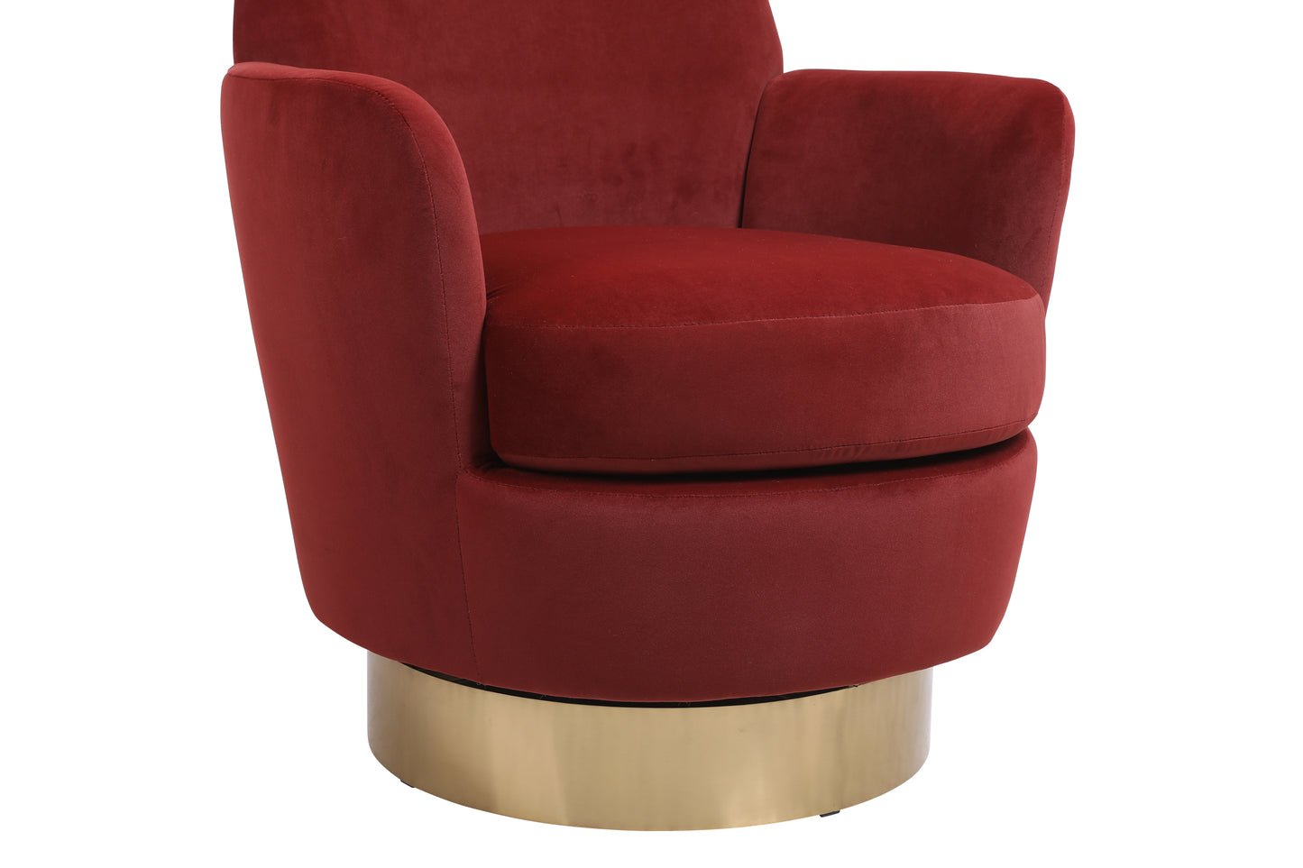 Velvet Swivel Barrel Chair, Swivel Accent Chairs Armchair for Living Room, Reading Chairs for Bedroom Comfy, Round Barrel Chairs with Gold Stainless Steel Base (Brownish red)