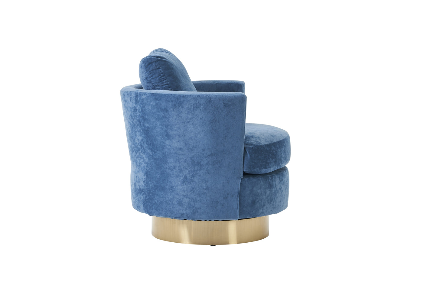 Silla de barril giratoria de terciopelo, sillas giratorias decorativas, sillón para sala de estar, sillas de lectura para dormitorio, cómodas, sillas redondas con base de acero inoxidable dorado (azul polvoriento)