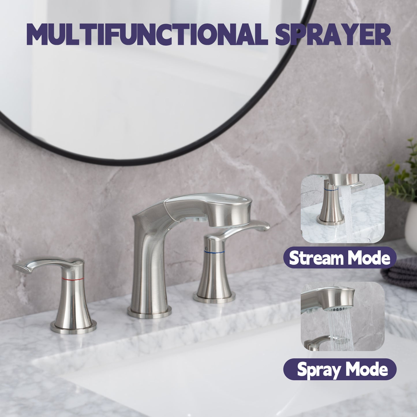 Widespread Pull Out Sprayer Bathroom Faucet, 2-handle Bathroom Sink Faucet