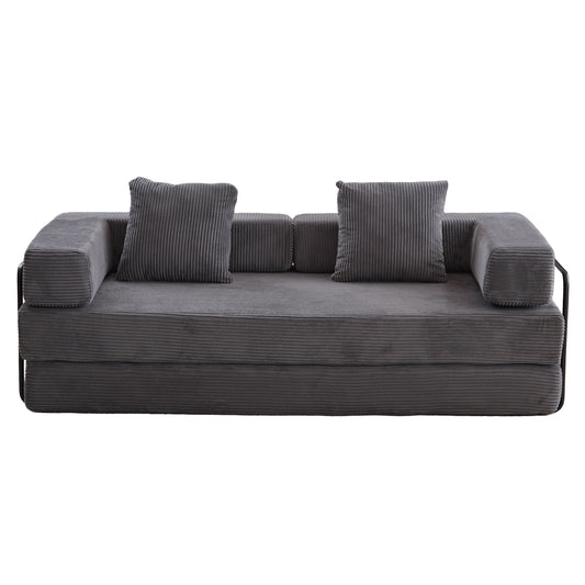 Floor Couch,Compression Sofa,Convertible Floor Sofa Bed-with Pillow Back Support Armrest,Comfy Futon Couch Lounge Sleeper Bed,Corduroy Fabric,for Living Room Bedroom (dark grey)