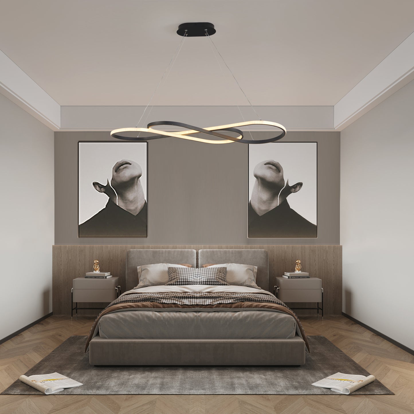 39' Modern LED Pendant Light, Infinity Design Hanging Ceiling Fixture, Adjustable Height, Dimmable for Living Room, Dining Room, Bedroom, Black Finish