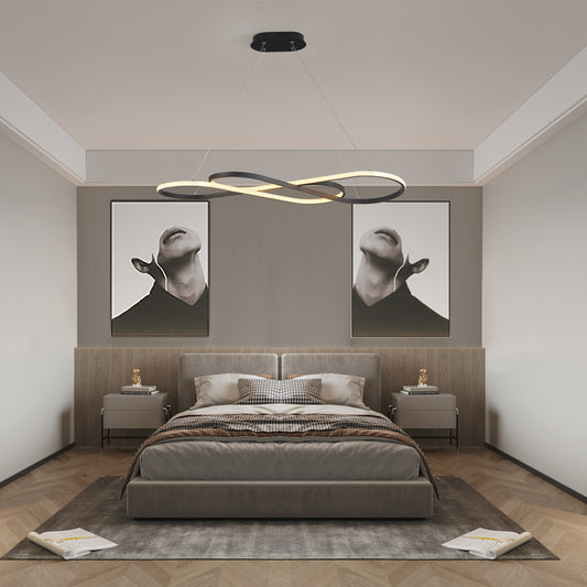 39' Modern LED Pendant Light, Infinity Design Hanging Ceiling Fixture, Adjustable Height, Dimmable for Living Room, Dining Room, Bedroom, Black Finish