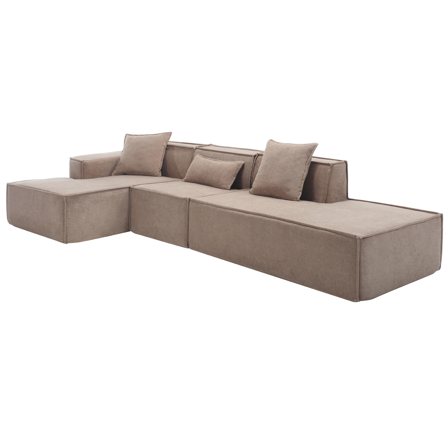 [VIDEO PROVIDED] Modular combination living room sofa set, modern minimalist sofa, free installation sofa, L-shaped, Italian minimalist tofu block sofa, Left-Hand Facing, Light Brown