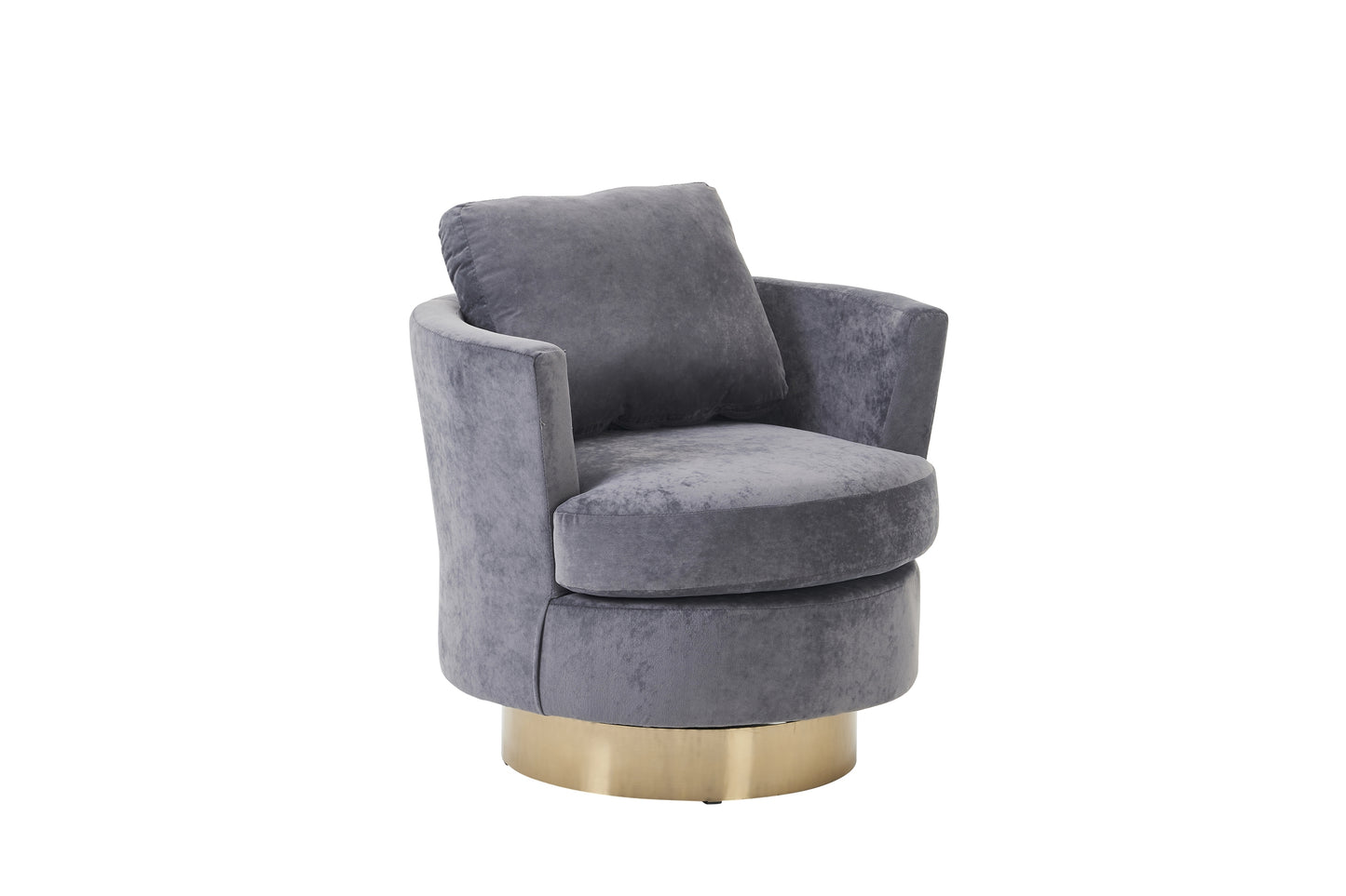 Silla de barril giratoria de terciopelo, sillas giratorias decorativas, sillón para sala de estar, sillas de lectura para dormitorio, cómodas, sillas redondas con base de acero inoxidable dorado (gris)