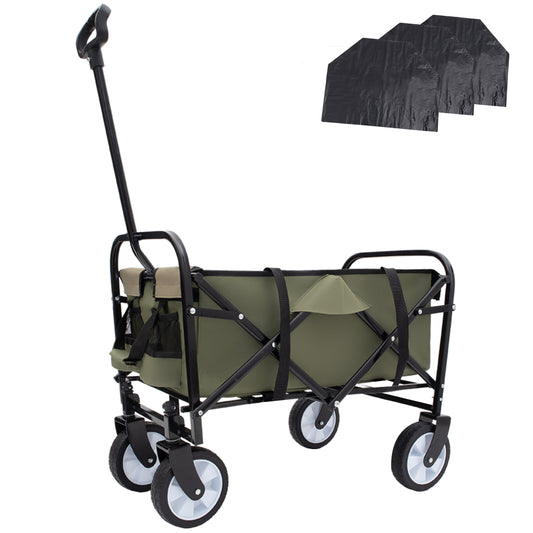 Minimeetall Multi-use Bag,Collapsible Foldable Wagon Cart Beach Wagon Heavy Duty Utility Cart Utility Wagon Grocery Cart for for Camping 3pcs plastic Liner bag /Cover , Green