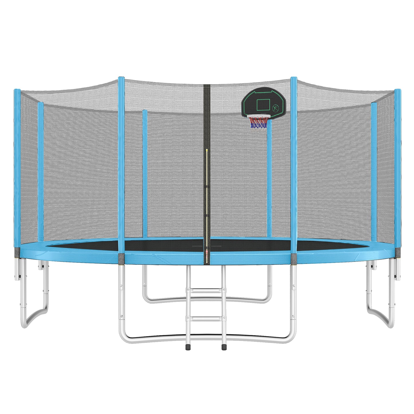 14FT Trampoline for Kids with Safety Enclosure Net, Basketball Hoop and Ladder, Easy Assembly Round Outdoor Recreational Trampoline