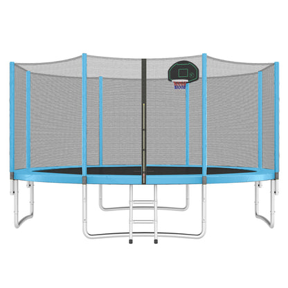14FT Trampoline for Kids with Safety Enclosure Net, Basketball Hoop and Ladder, Easy Assembly Round Outdoor Recreational Trampoline