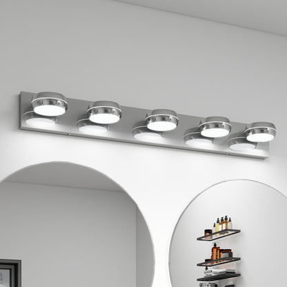 LED Vanity Lights 35in Bathroom Lights Fixtures over Mirror 5 Light LED Lighting Fixture for Bathroom 18W Mirror Lighting Fixture Modern Bath Light Bar Chrome Bath