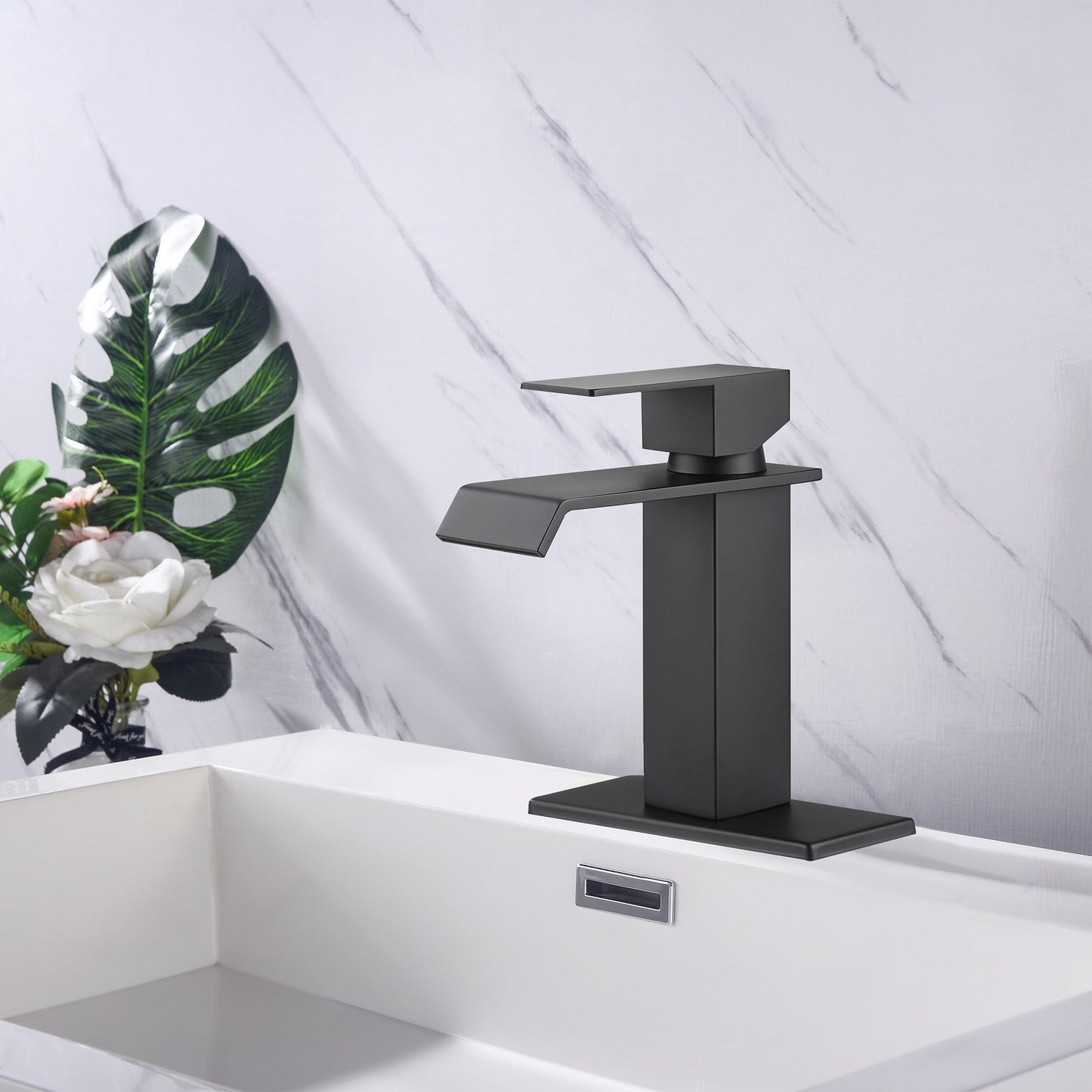 Waterfall Spout Bathroom Faucet,Single Handle Bathroom Vanity Sink Faucet