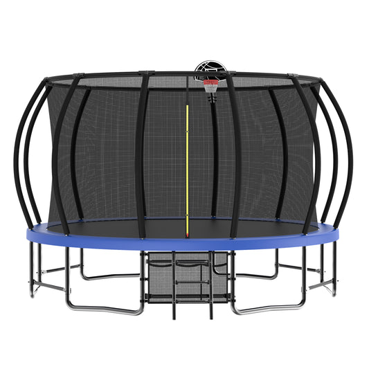 16FT Outdoor Trampoline for Kids and Adults, Pumpkin Trampolines with Curved Poles,Heavy Duty Trampoline Anti-Rust Coating ASTM Approval