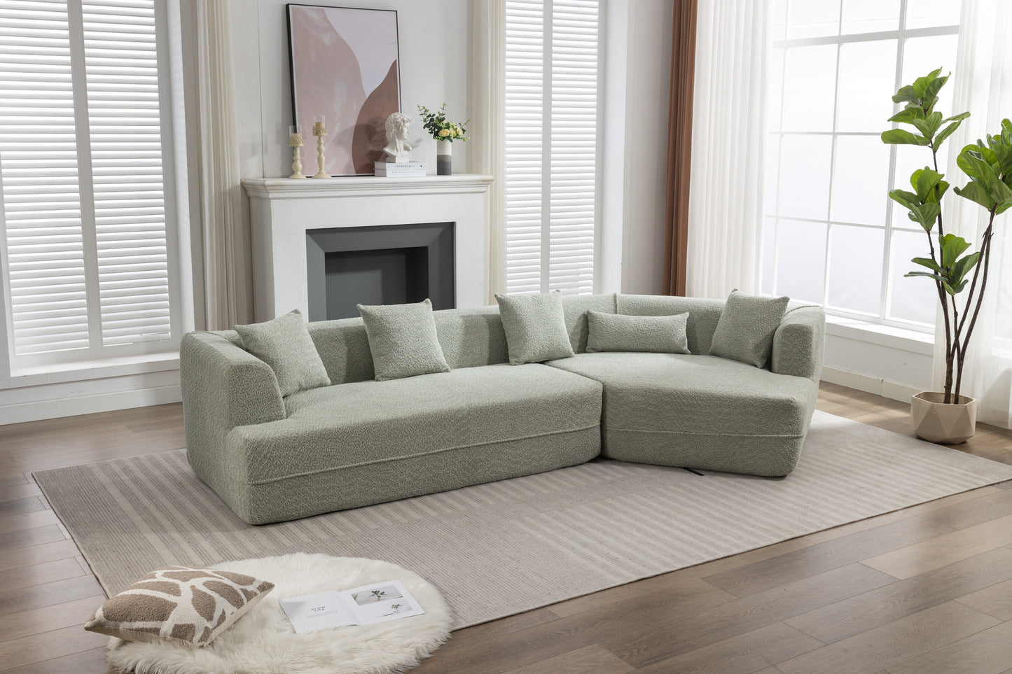 [VIDEO PROVIDED] Modular Living room sofa set, modern minimalist style sofa, salon upholstered sleeper sofa, 2 PC free combination, round fiber fabric, anti-wrinkle fabric, green