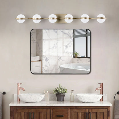 43' Gold Minimalist LED Bathroom Vanity Light with Crystal Sand Acrylic Shades, 6-Light Wall Mounted Decorative Lighting Fixture, Suitable for Bathroom Vanity Mirror