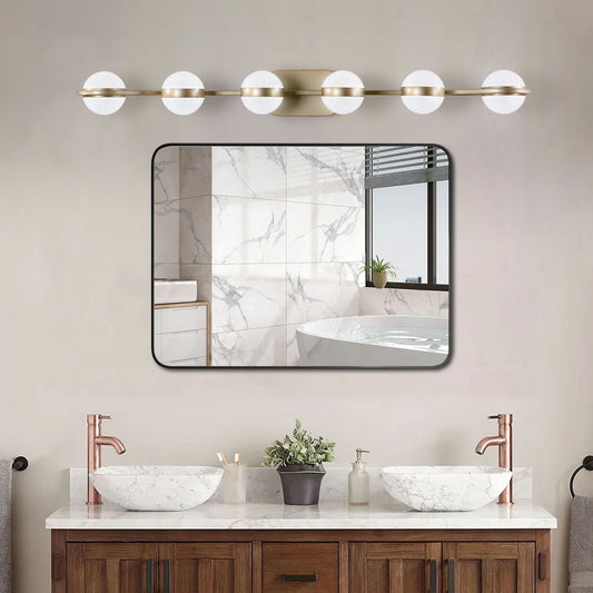 43' Gold Minimalist LED Bathroom Vanity Light with Crystal Sand Acrylic Shades, 6-Light Wall Mounted Decorative Lighting Fixture, Suitable for Bathroom Vanity Mirror