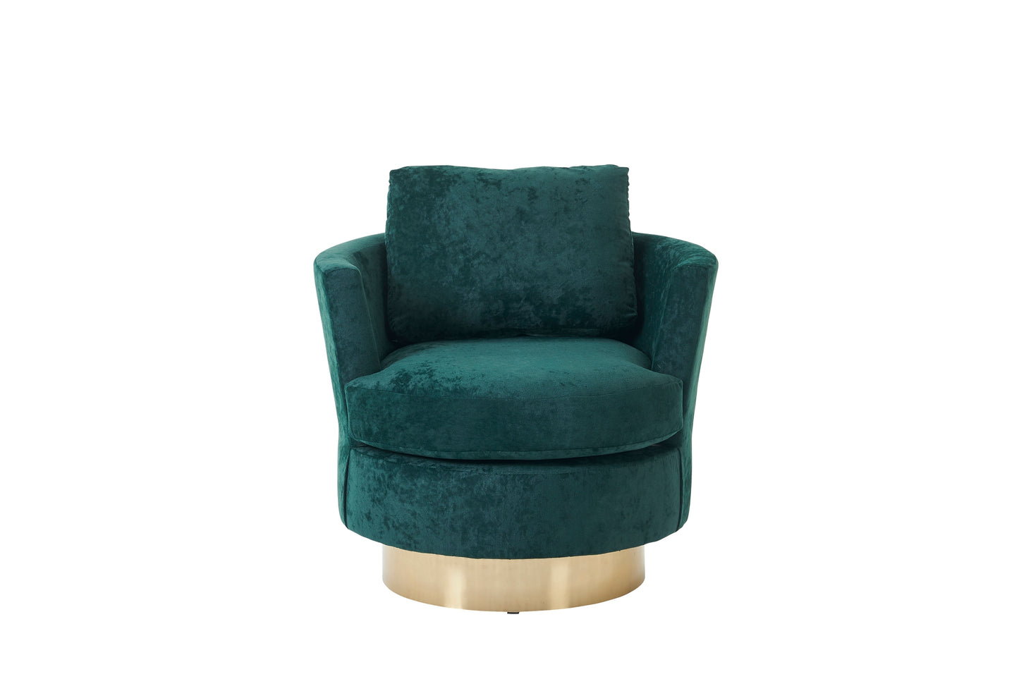 Velvet Swivel Barrel Chair, Swivel Accent Chairs Armchair for Living Room, Reading Chairs for Bedroom Comfy, Round Barrel Chairs with Gold Stainless Steel Base (Emerald)