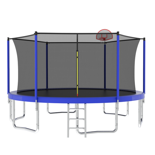 Outdoor Recreational 14FT Trampoline for Kids with Safety Enclosure Net and Ladder - Blue Metal Frame