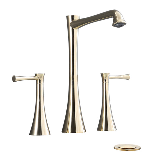 Widespread 2 Handles Bathroom Faucet with  Drain  Assembly, Gold