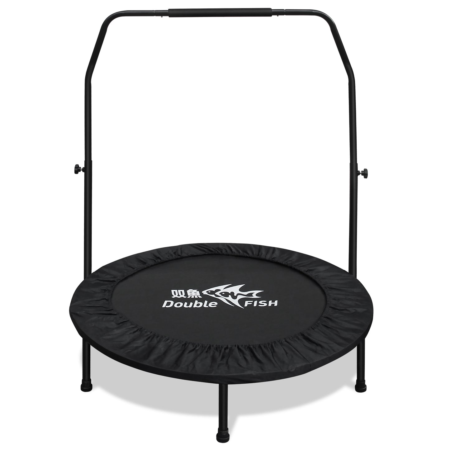 DOUBLE FISHHigh-Quality Adjustable Foam Handle 1 Mini Trampoline 40' - Supports Up To 400lbs, Black Rectangular Fitness Rebounder For Adults - Ideal For Indoor & Outdoor Workouts Eas