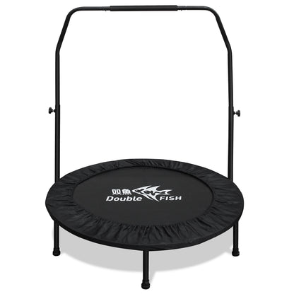 DOUBLE FISHHigh-Quality Adjustable Foam Handle 1 Mini Trampoline 40' - Supports Up To 400lbs, Black Rectangular Fitness Rebounder For Adults - Ideal For Indoor & Outdoor Workouts Eas