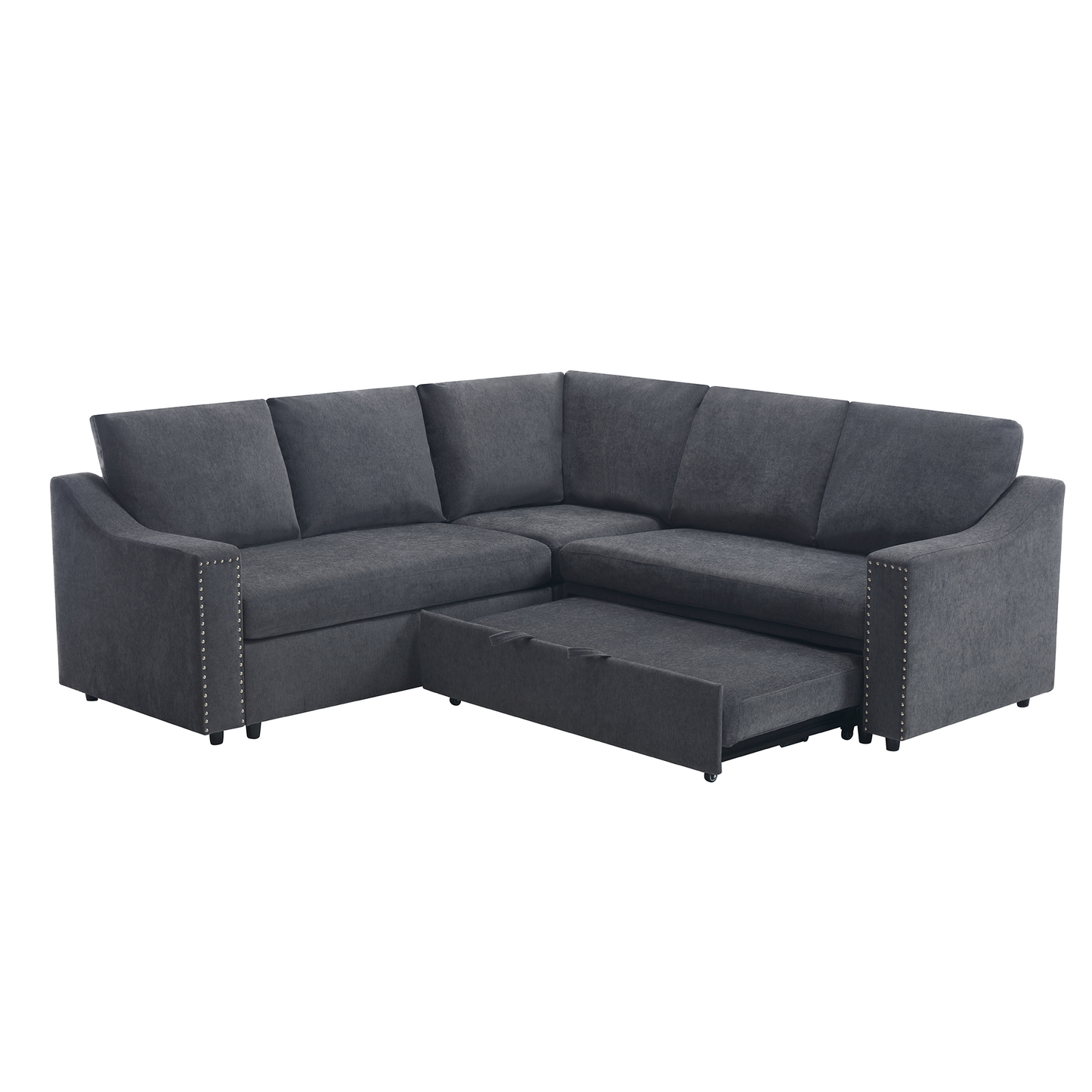 [NEW ARRIVED] [VIDEO PROVIDED]L-shaped sofa with pull-out sofa bed, Corner Sofa,comfortable living room furniture set, sleeper sofa bed,Corner seat for two with broaching sofa,Rivet DeChenille,Gray