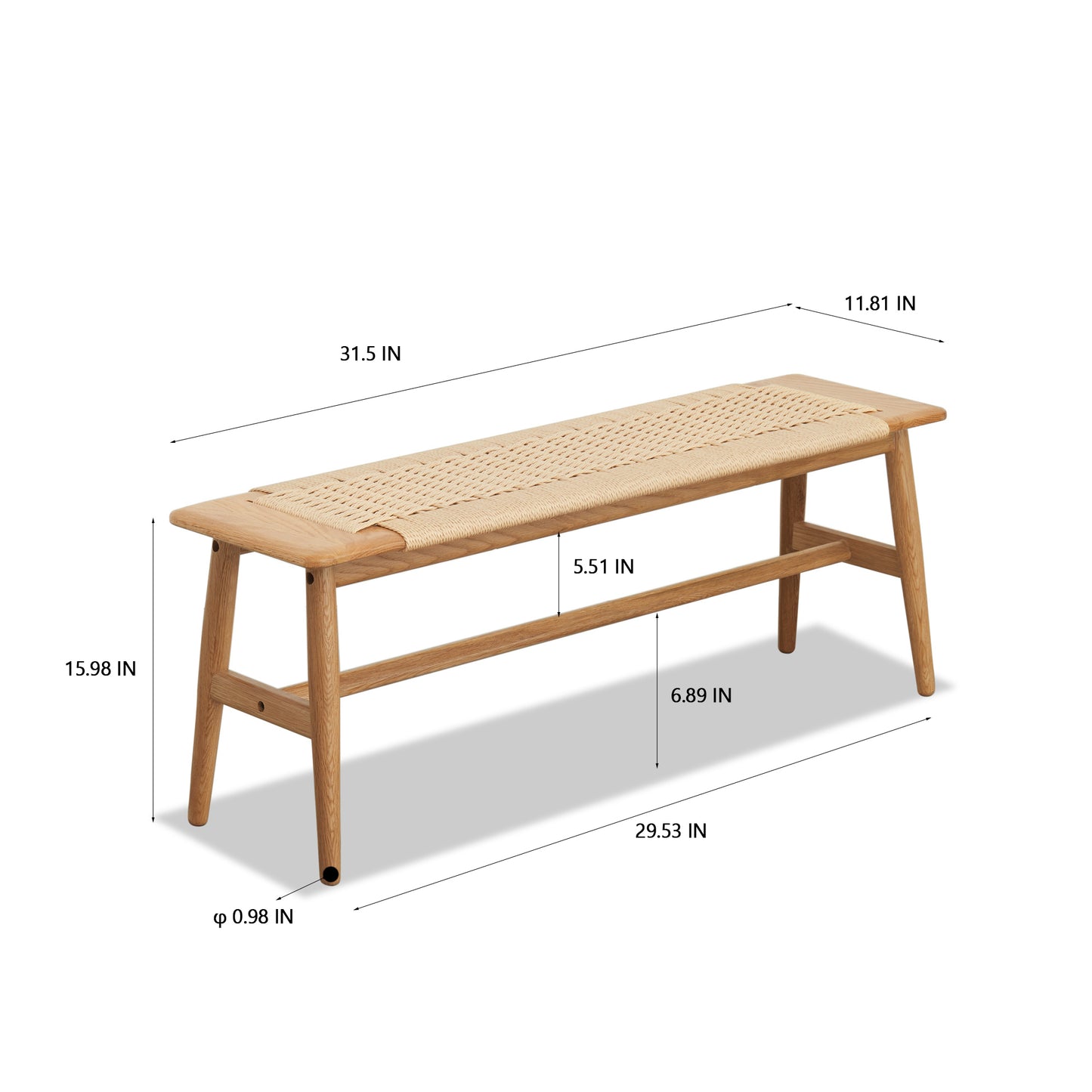 Banco de comedor de madera de roble Natural de diseño tejido, banco de cama para comedor, dormitorio, baño