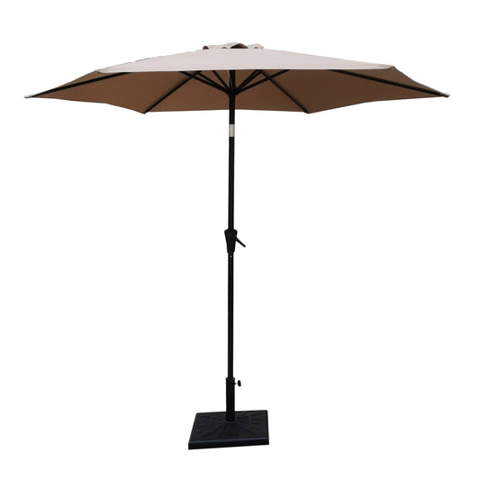 Outdoor Aluminum Patio Umbrella with Tilt and Crank Lift, Taupe, 8.8 Feet, with 42 Pound Square Resin Base