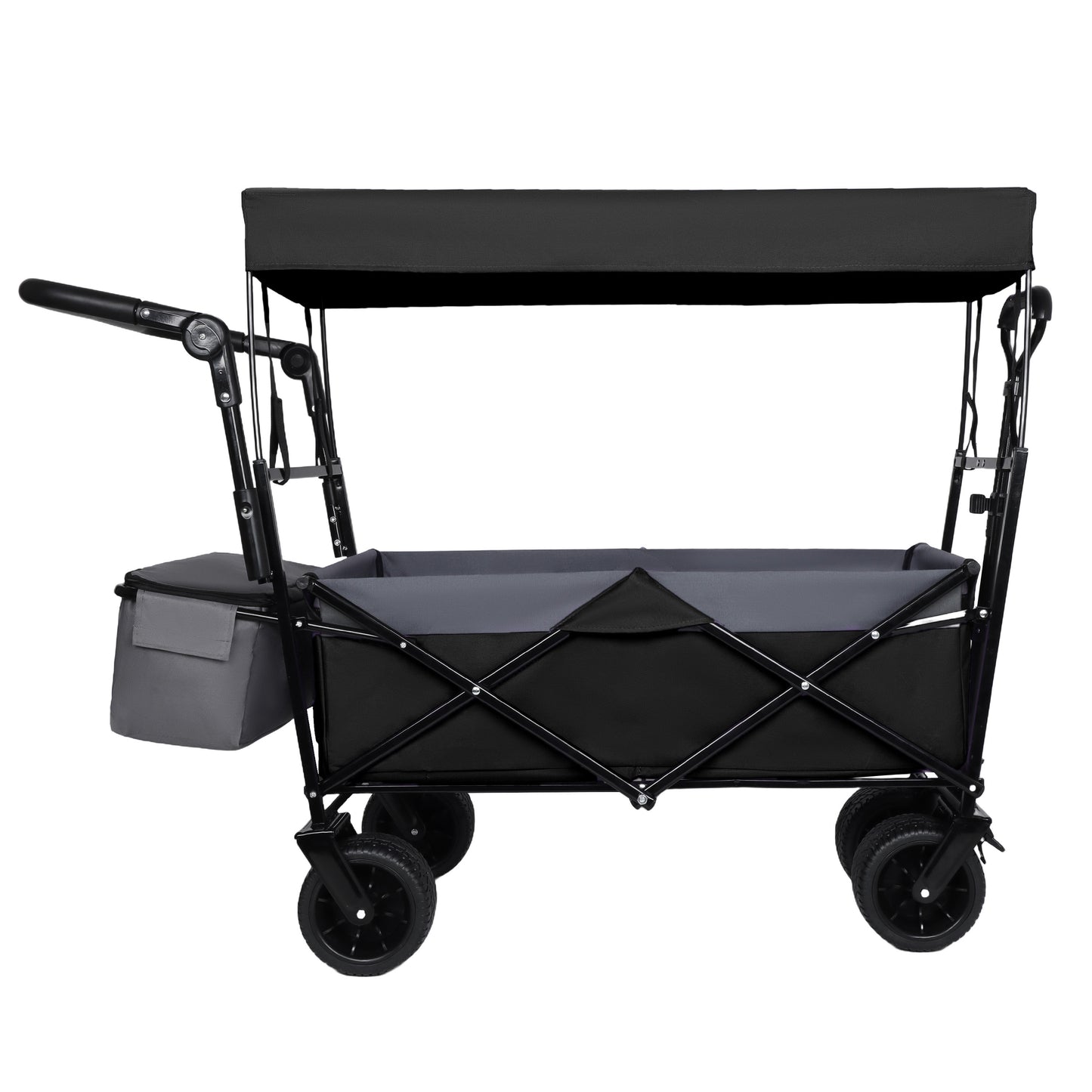 With Push Handle, 480Lbs Collapsible Wagon with Canopy, Wagon cart with 7' All-Terrain Wheels, Lightweight Foldable Wagon, Large Capacity for Camping, Shopping, Sports, and Garden Use, black