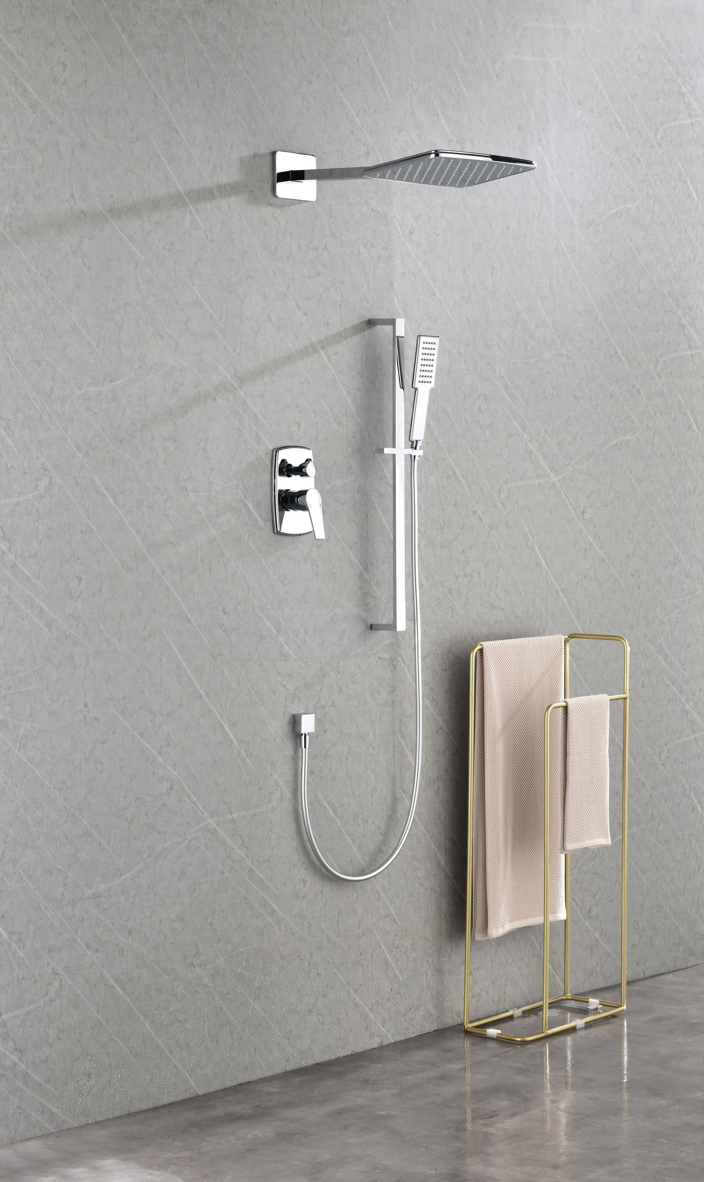 Wall Mounted Waterfall Rain Shower System With 3 Body Sprays & Handheld Shower