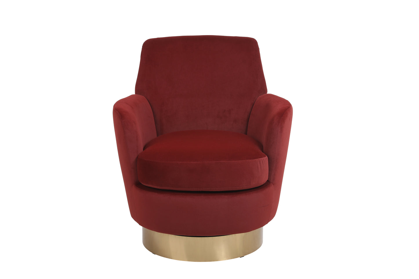 Velvet Swivel Barrel Chair, Swivel Accent Chairs Armchair for Living Room, Reading Chairs for Bedroom Comfy, Round Barrel Chairs with Gold Stainless Steel Base (Brownish red)