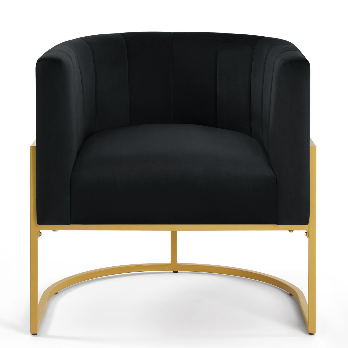 Silla tapizada de terciopelo con soporte de metal dorado, silla de ocio para sala de estar de mediados de siglo con respaldo curvo -Negro