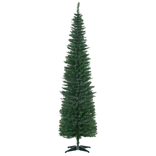HOMCOM 7' Artificial Pencil Christmas Tree, Slim Xmas Tree with 499 Realistic Branch Tips and Plastic Stand, Green