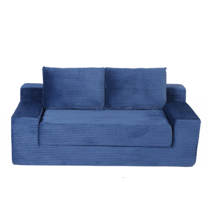 Loveseat Sofa, Comfortable Deep Seat Sofa Bed, Modern Small Corduroy Couch for Living Room Bedroom,Reversible Cushion with Pillows,No Assembly Required, Dark-blue
