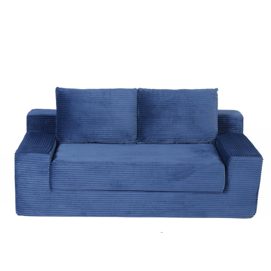 Loveseat Sofa, Comfortable Deep Seat Sofa Bed, Modern Small Corduroy Couch for Living Room Bedroom,Reversible Cushion with Pillows,No Assembly Required, Dark-blue